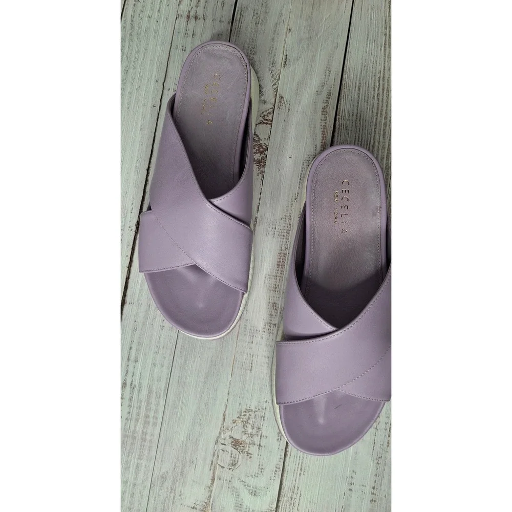 Cecelia New York Uma Lilac Purple Leather Crisscross Platform Slide Sandals 6.5B